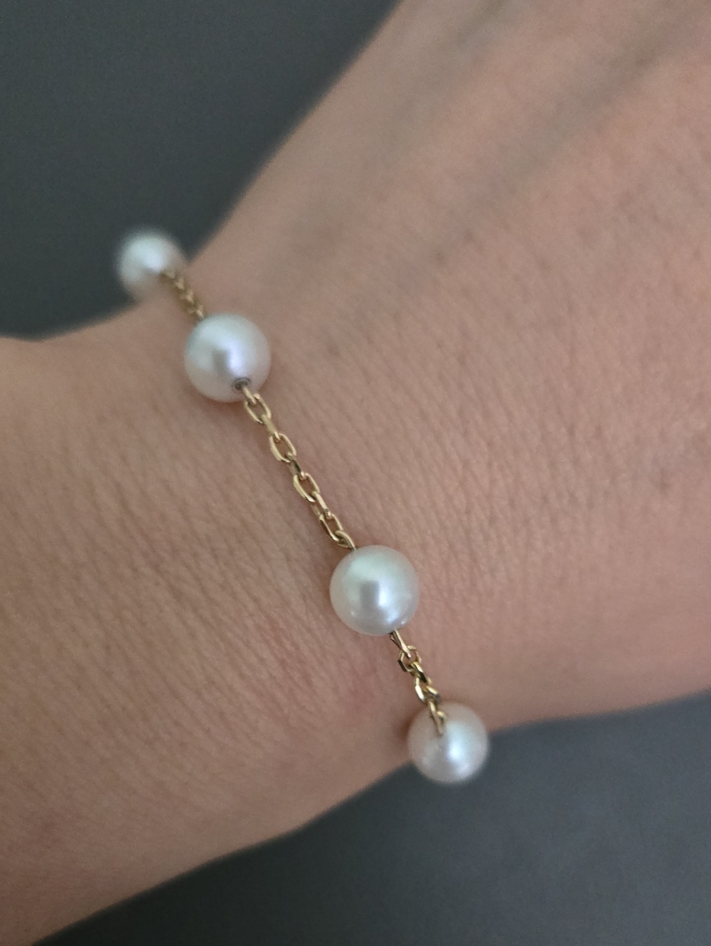 14K Gold Pearl Station Bracelet - White Pearls - Picture 3 of 9